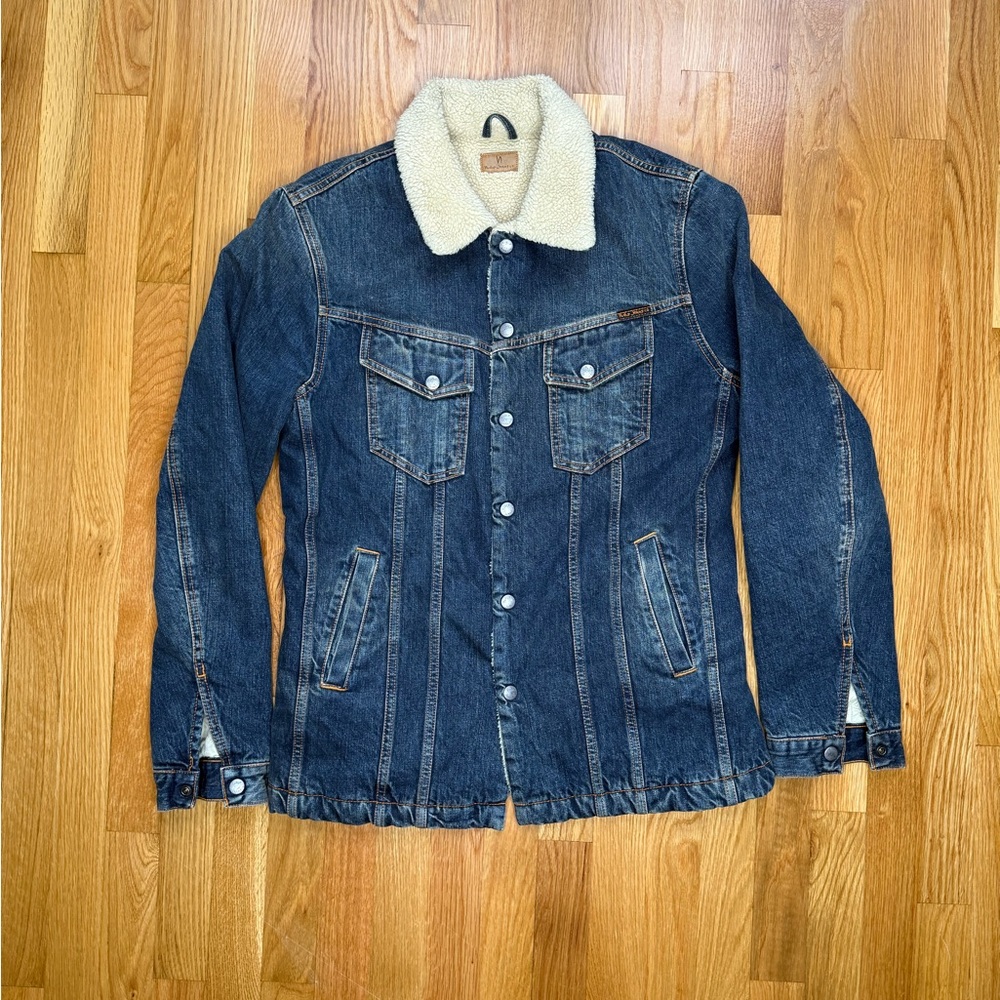 Nudie Jeans Lenny Indigo Steel Sherpa Denim Jacket